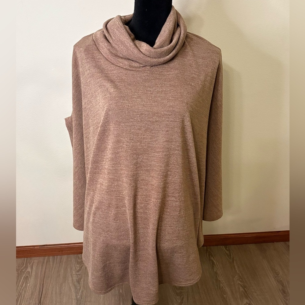 New Sweet Pea Women's Cowl Neck Sweater Poncho Tan Brown Made in USA​​​​